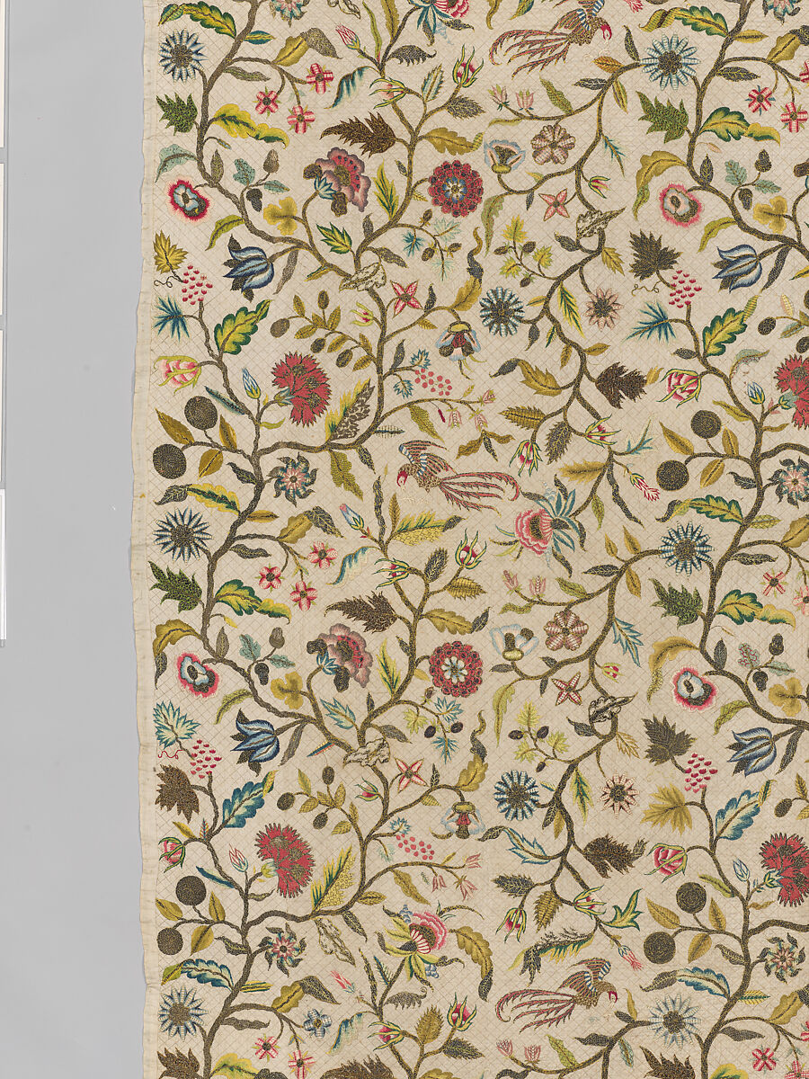 Coverlet, Silk and metal thread on cotton, British