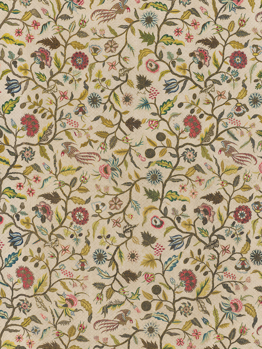 Coverlet, Silk and metal thread on cotton, British