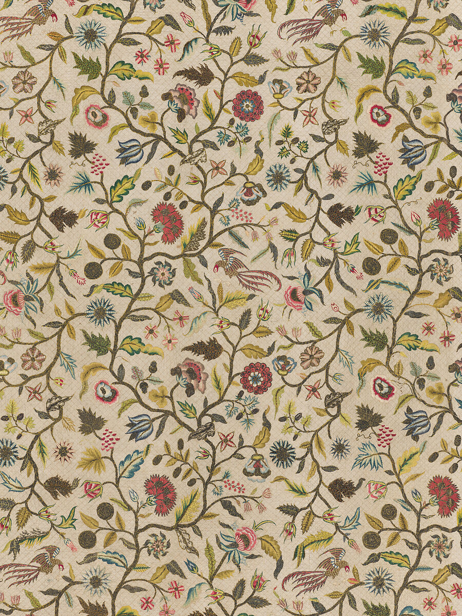 Coverlet, Silk and metal thread on cotton, British