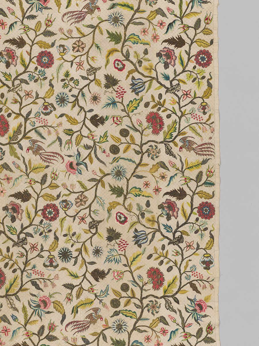 Coverlet, Silk and metal thread on cotton, British