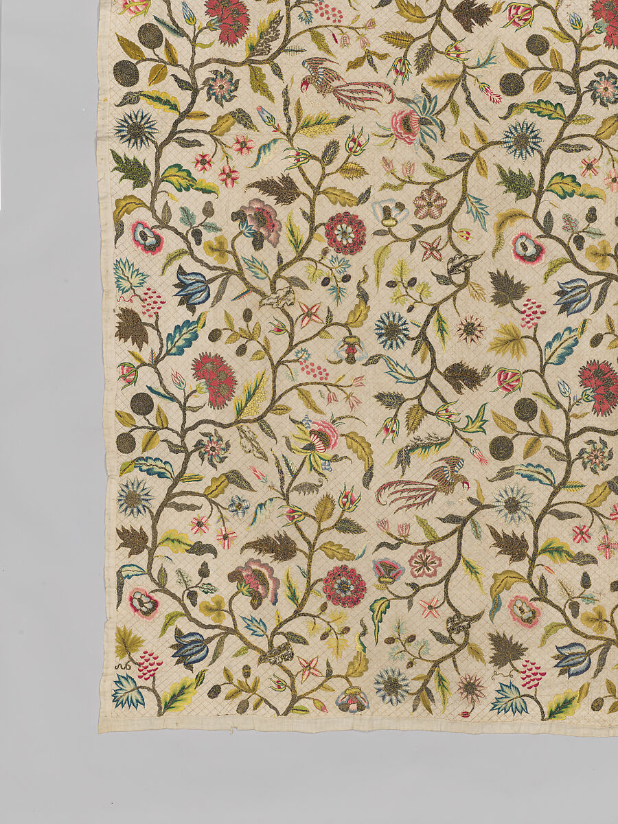 Coverlet, Silk and metal thread on cotton, British