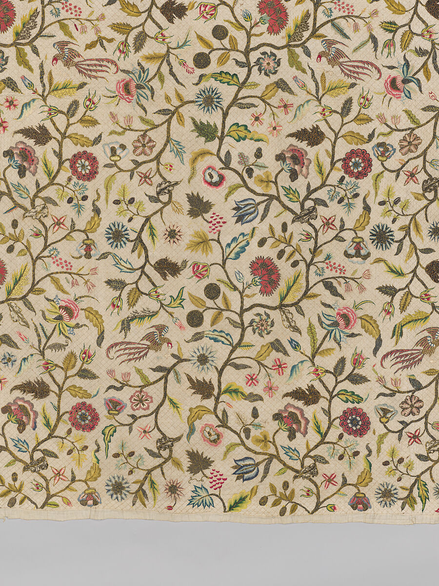 Coverlet, Silk and metal thread on cotton, British