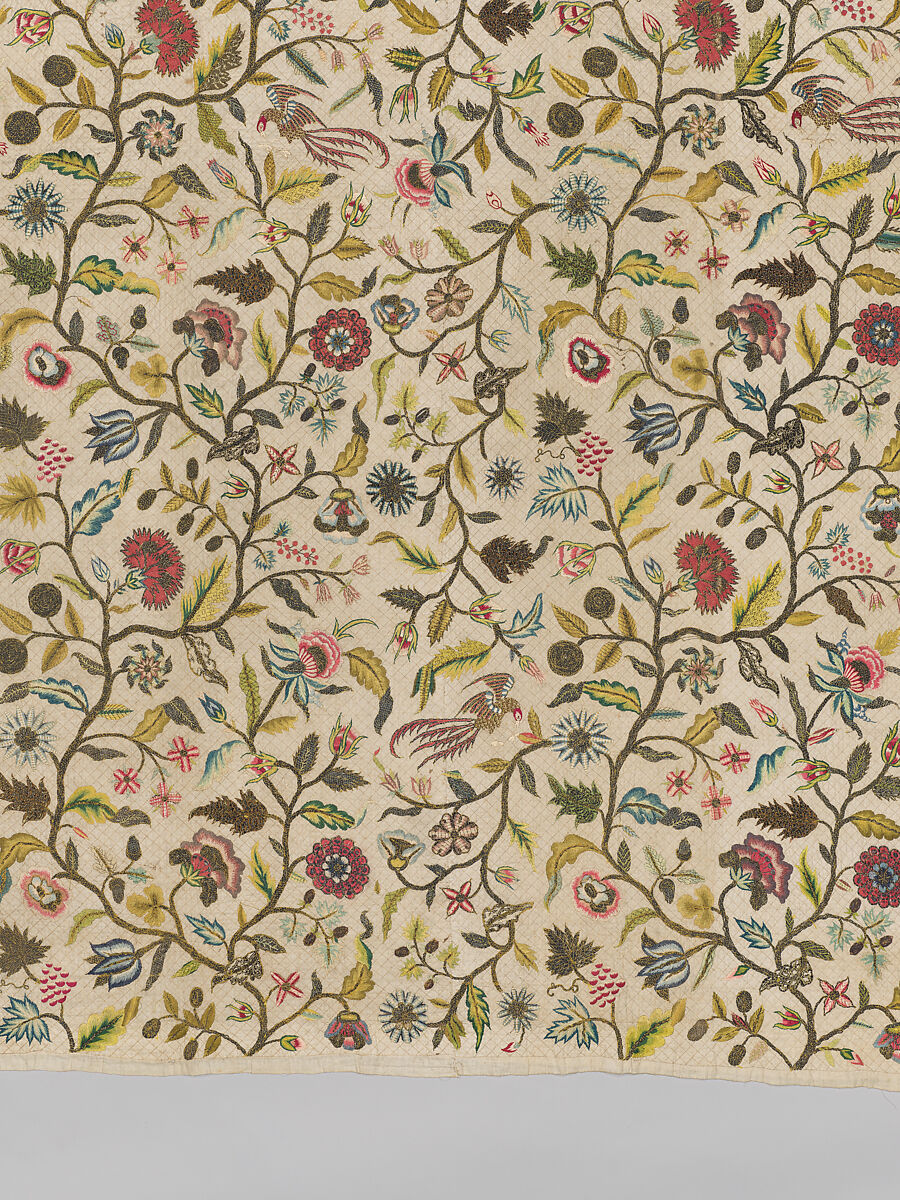 Coverlet, Silk and metal thread on cotton, British