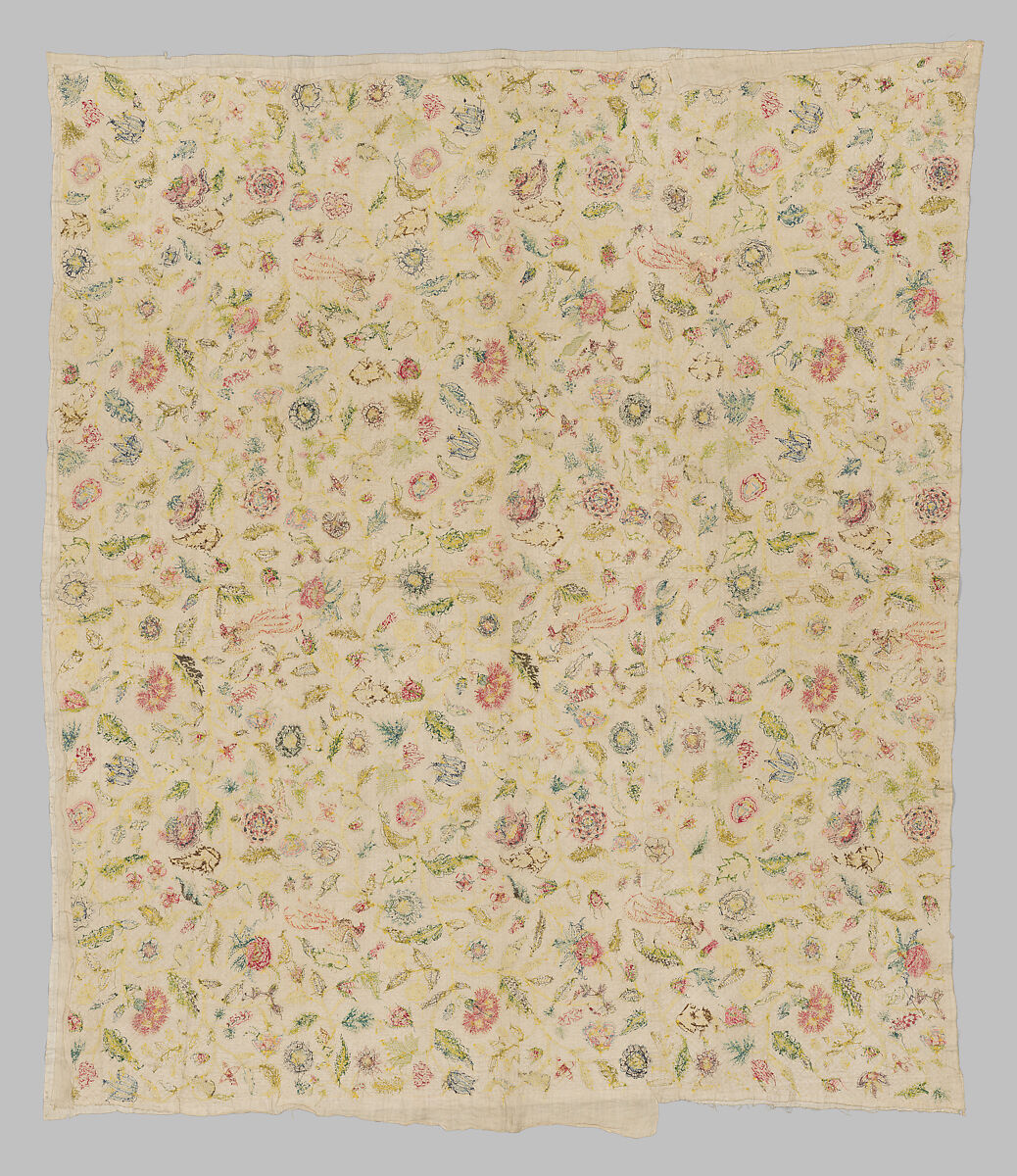 Coverlet, Silk and metal thread on cotton, British