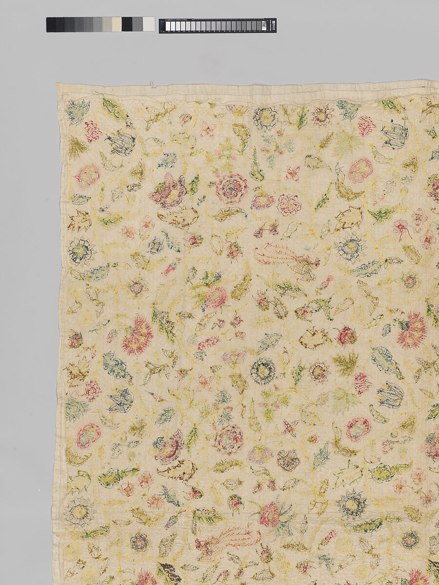 Coverlet, Silk and metal thread on cotton, British