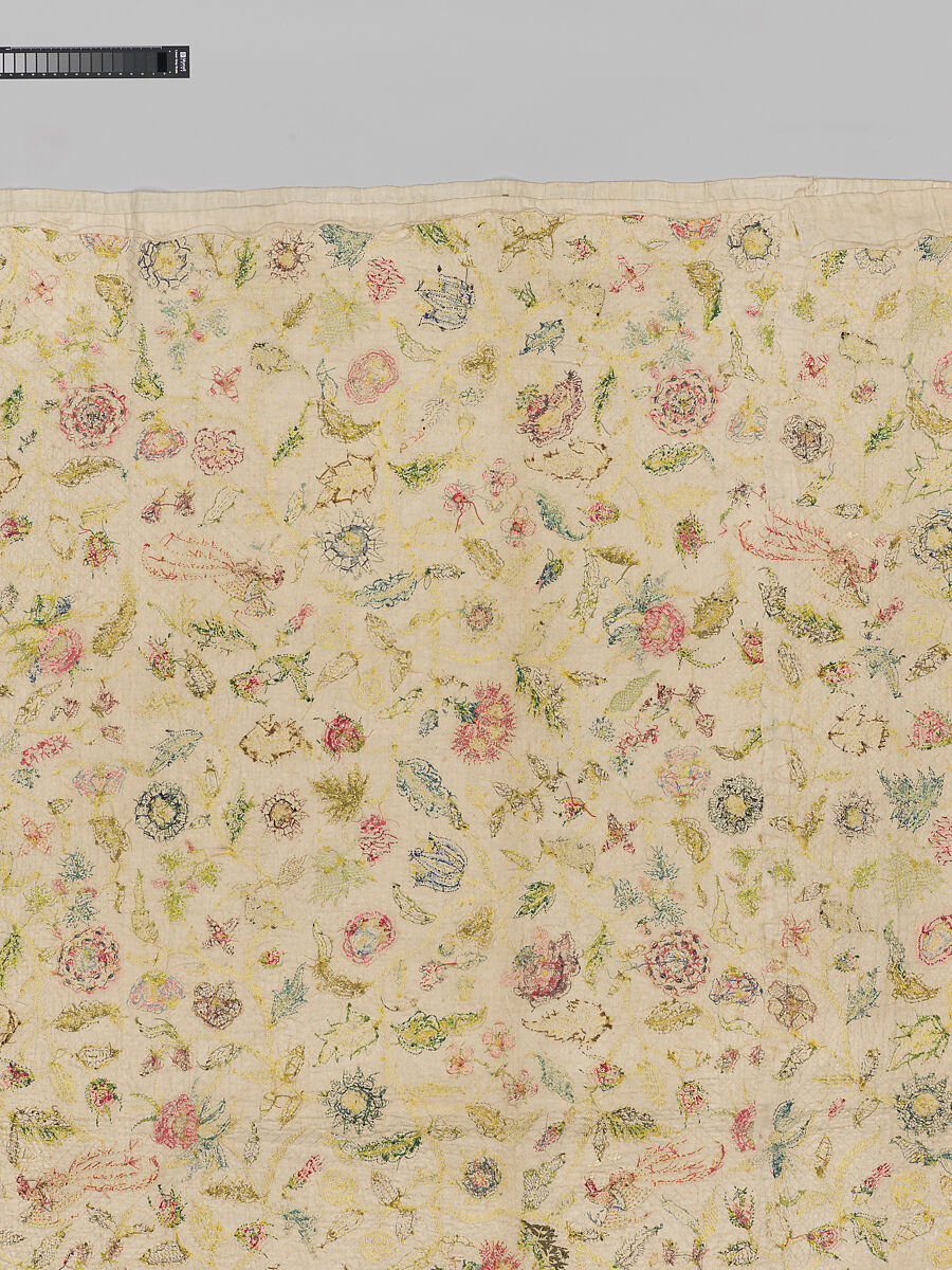 Coverlet, Silk and metal thread on cotton, British