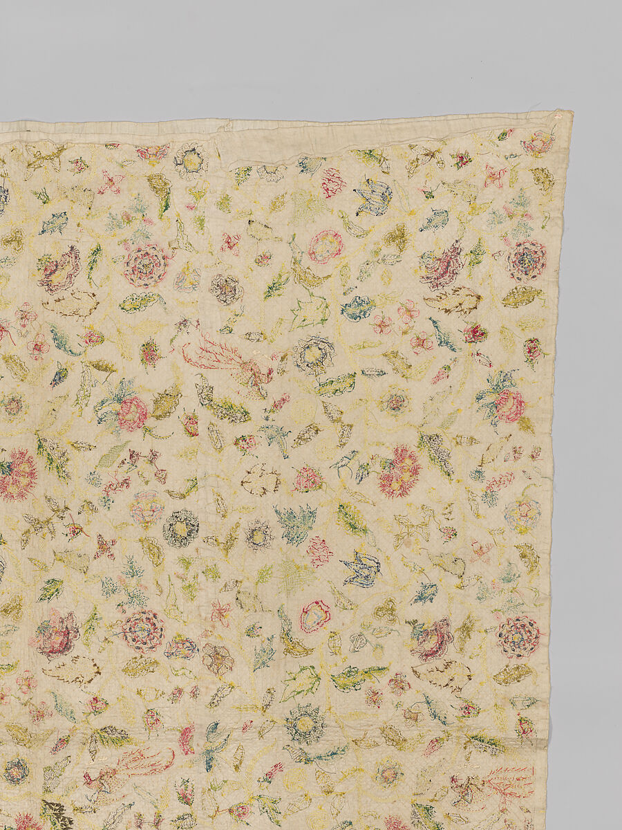 Coverlet, Silk and metal thread on cotton, British