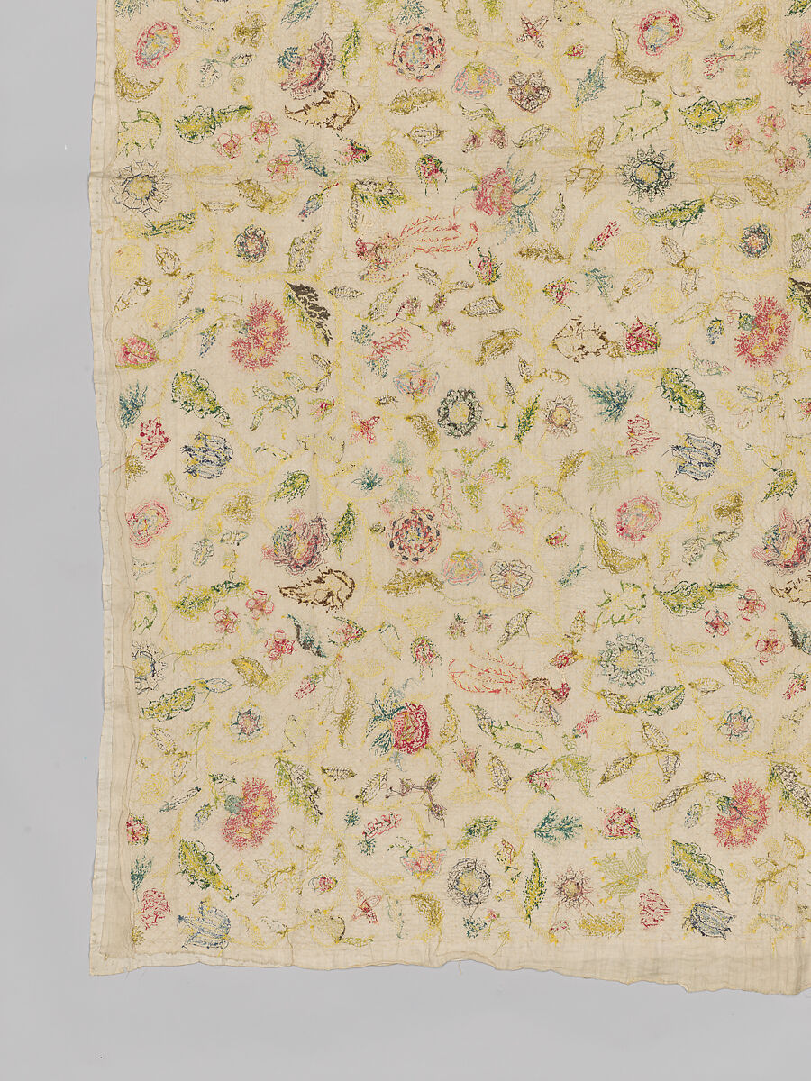Coverlet, Silk and metal thread on cotton, British