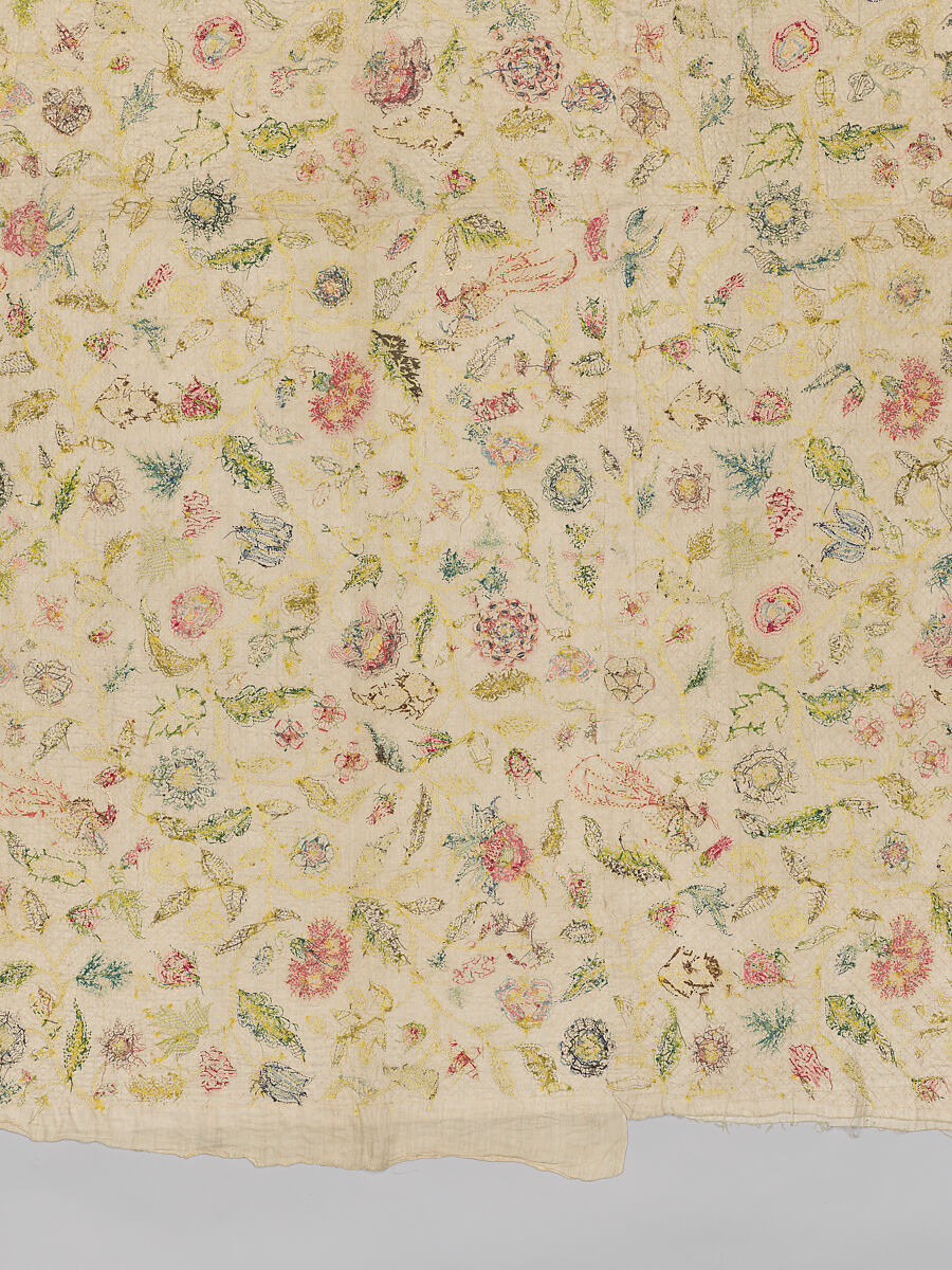 Coverlet, Silk and metal thread on cotton, British