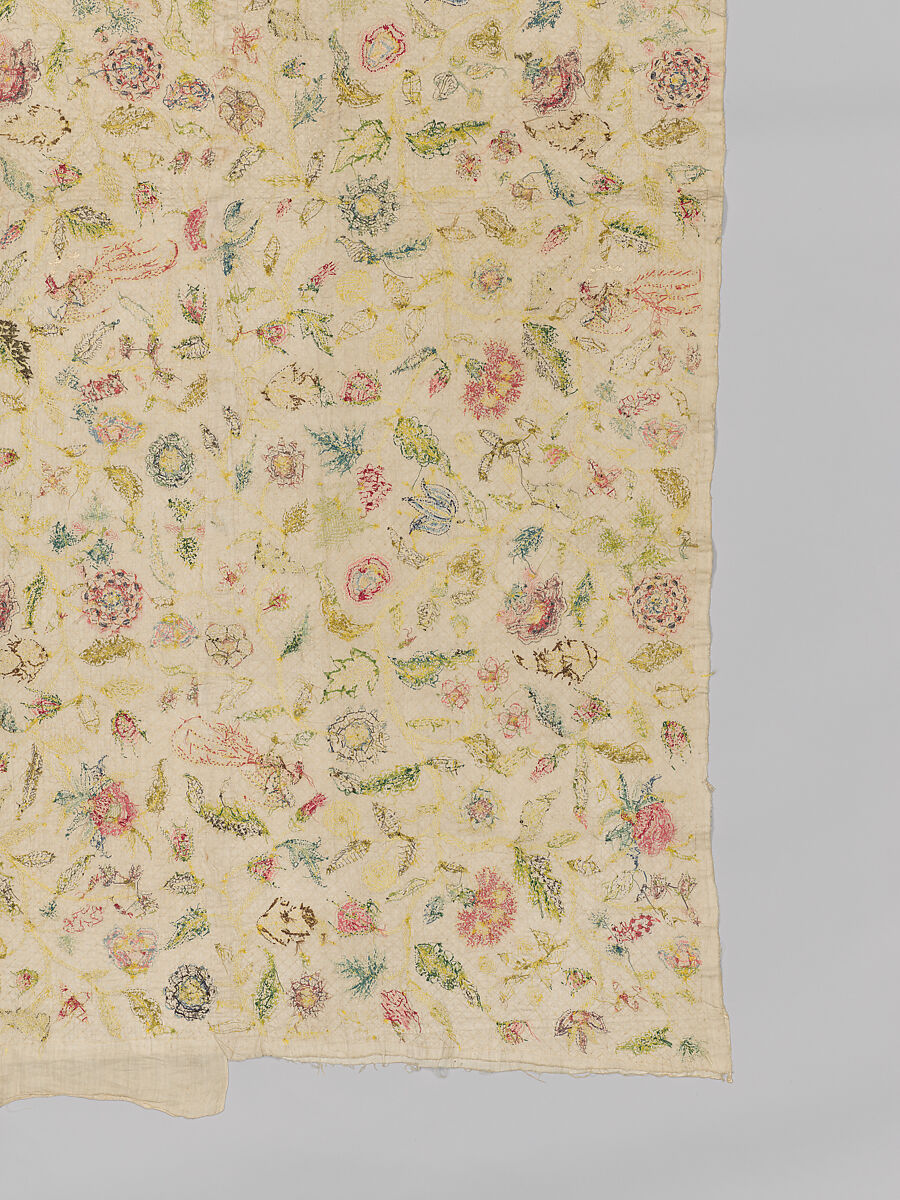 Coverlet, Silk and metal thread on cotton, British