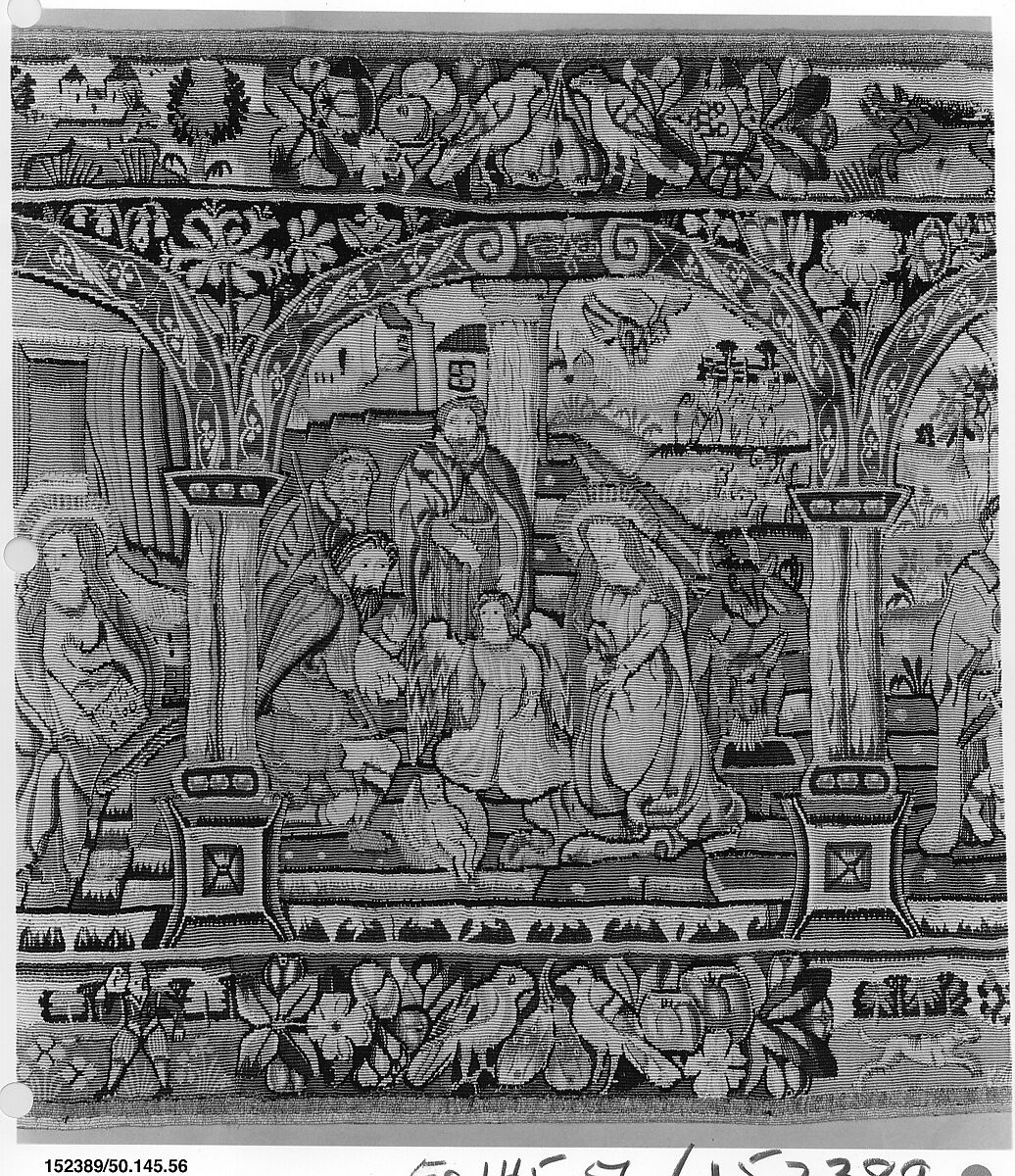 The Annunciation, Adoration of the Shepherds, and Adoration of the Kings, Attributed to an Anonymous Workshop, British  , London, Silk, wool, silver-gilt thread (18-22 warps per inch, 7-8 per cm.), British, probably London