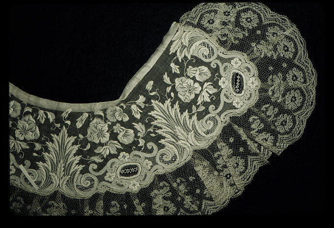 Collar, Bobbin lace, Valenciennes lace, drawnwork, French 