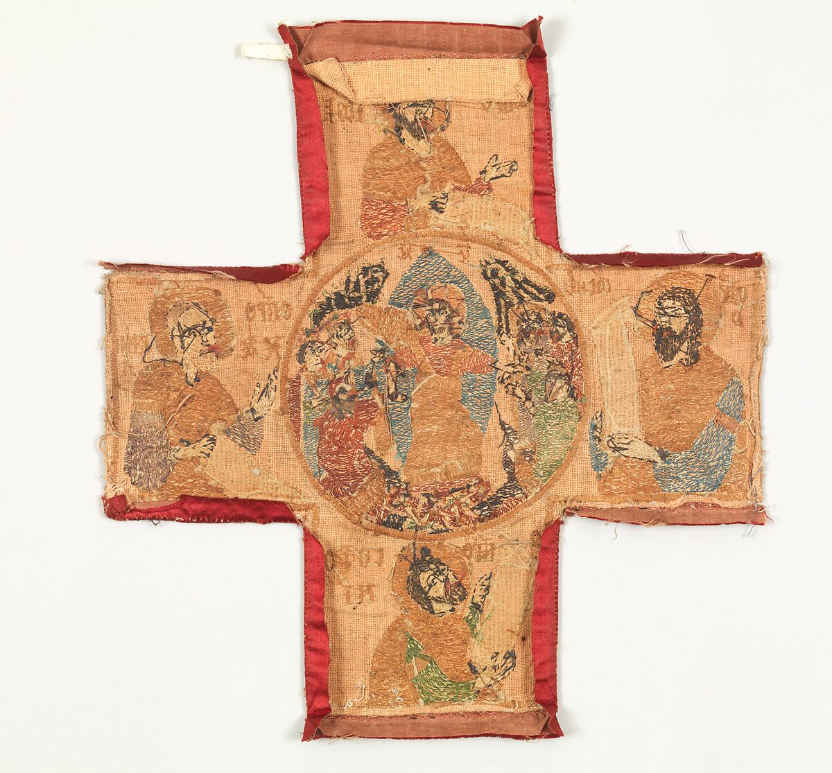 Embroidered cross from an Omophorion, Silk and metal thread embroidery on foundation of silk satin backed with cotton plain weave, Greek or Romanian