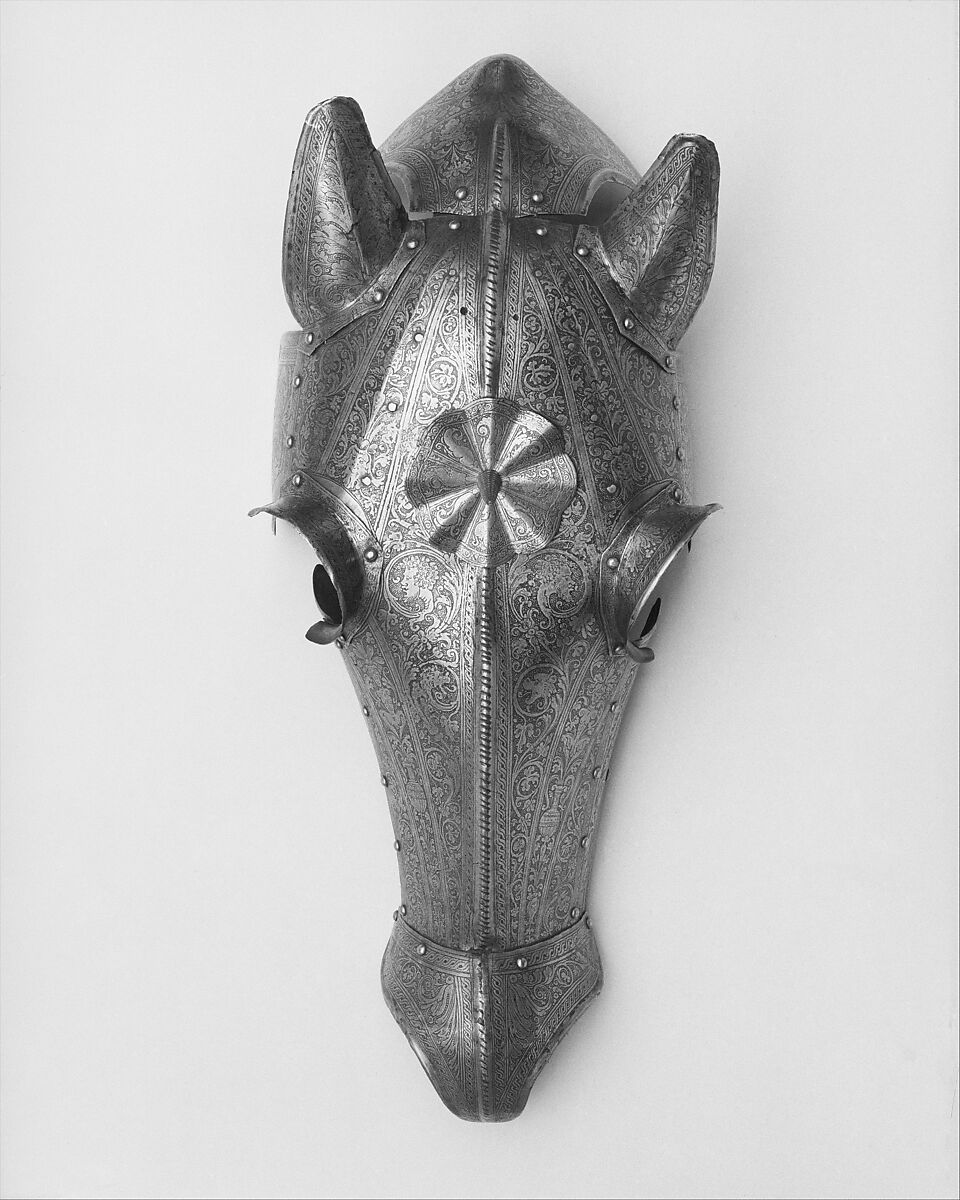 Horse Armor Probably Made for Count  Antonio IV Collalto (1548–1620), Steel, leather, copper alloy, textile, Italian, probably Brescia