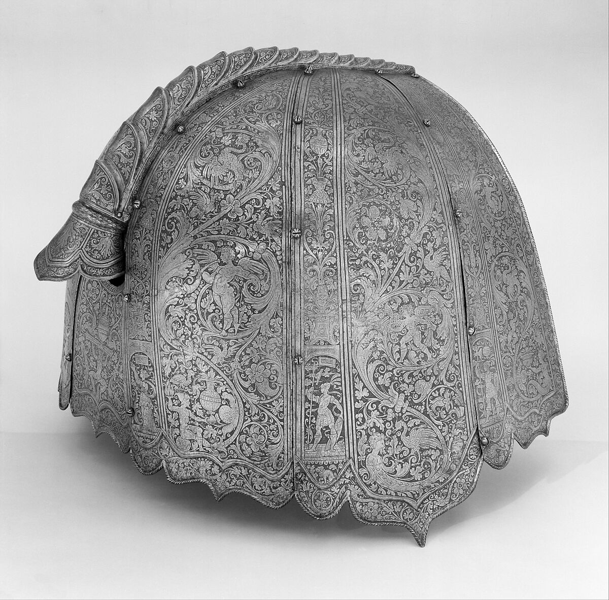 Horse Armor Probably Made for Count  Antonio IV Collalto (1548–1620), Steel, leather, copper alloy, textile, Italian, probably Brescia