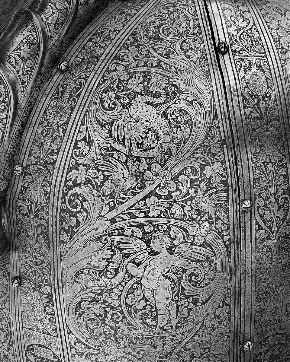 Horse Armor Probably Made for Count  Antonio IV Collalto (1548–1620), Steel, leather, copper alloy, textile, Italian, probably Brescia