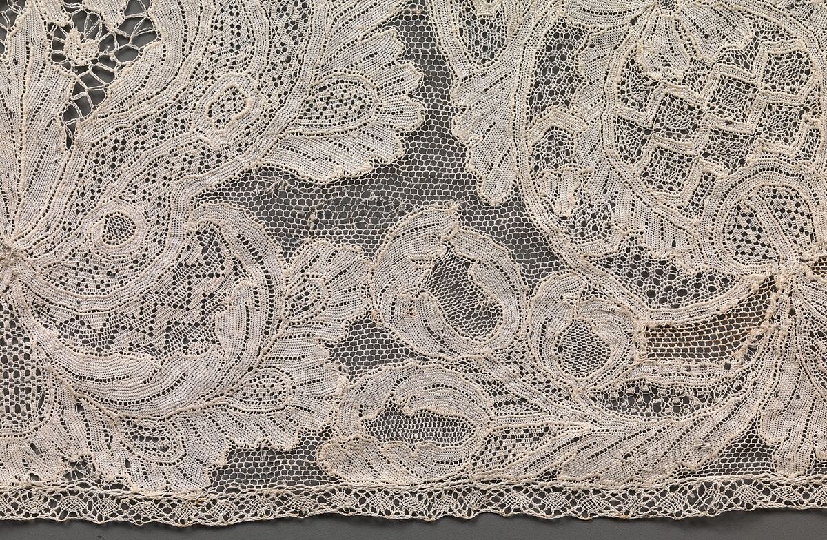 Cap crown, Linen, needle lace, Italian, Venice or Flemish, Brussels