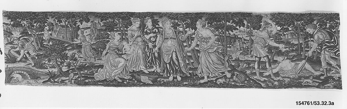 Valance with The Story of Moses, Adapted from a woodcut by Bernard Salomon (French, ca. 1508–ca. 1561), Silk and wool on canvas, French 