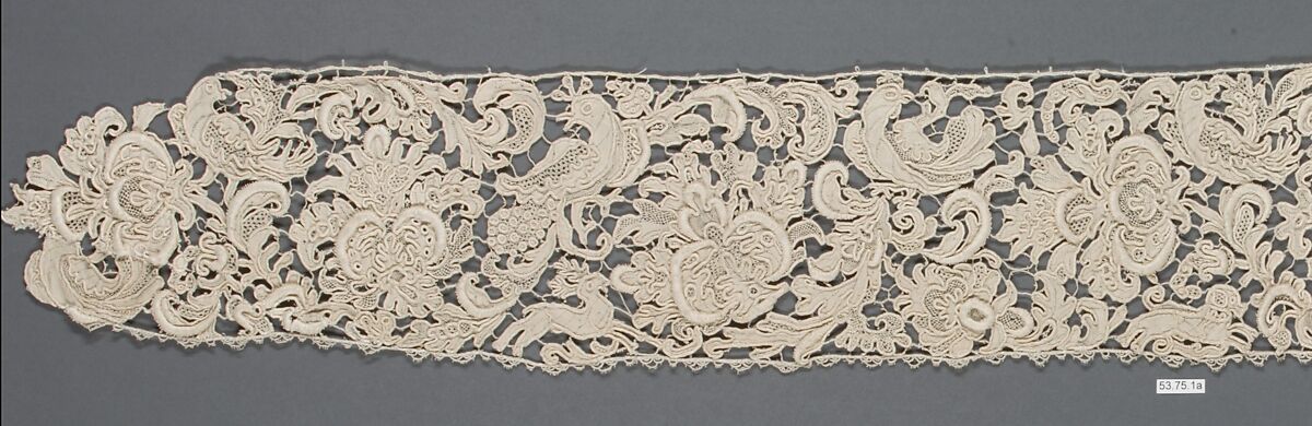 Piece (one of two), Needle lace, gros point lace, Spanish or Italian