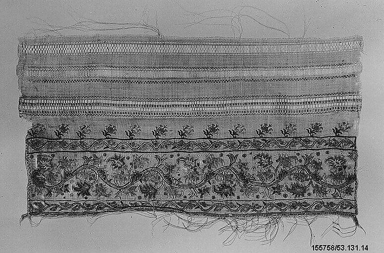 Scarf end, Silk and metal thread on linen, Greek Islands, Dodecanese, possibly Astypalaia 