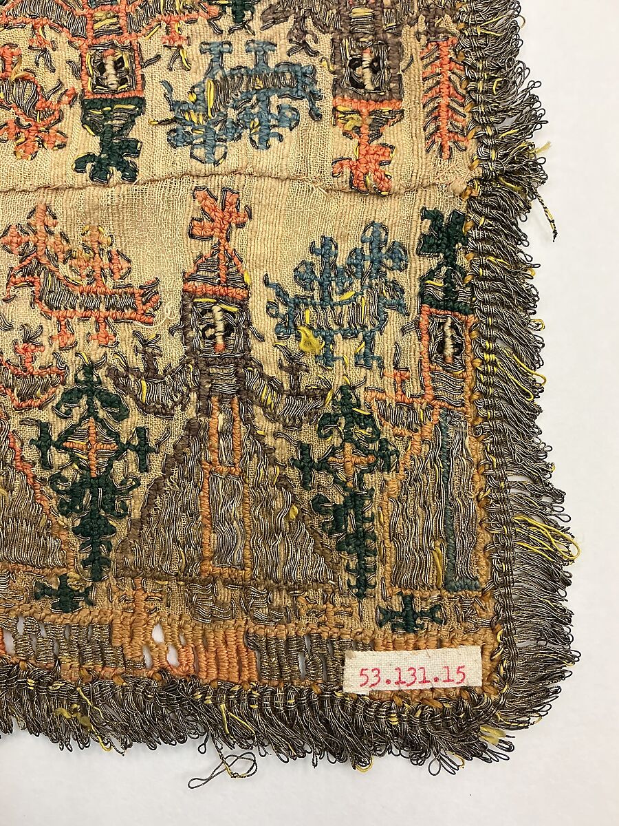 Scarf ends, Silk and metal thread on linen, Greek Islands, Dodecanese, Astypalaia