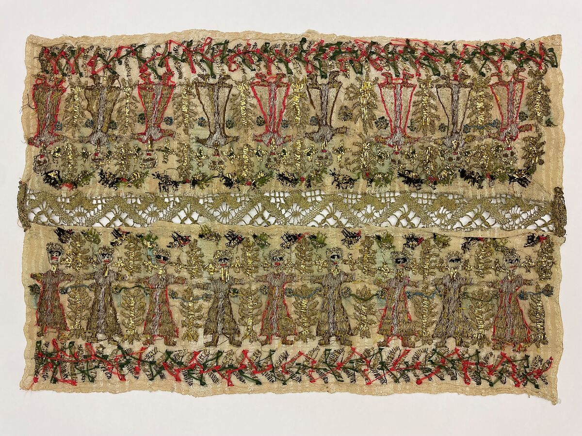 Scarf ends, Silk and metal thread on silk, Greek Islands, Dodecanese, possibly Astypalaia