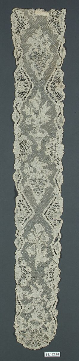 Lappets (one of a pair), Needle lace, point d’Alençon, French