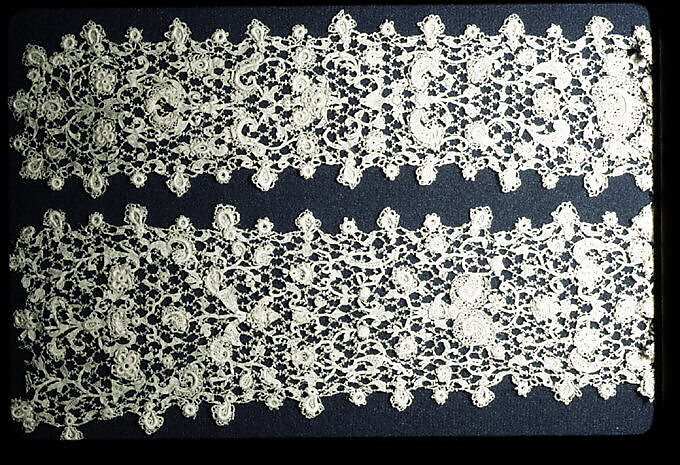 Lappet (one of a pair), Needle lace, Italian, Venice 