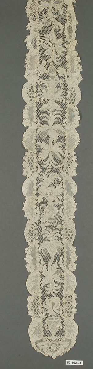Pair of joined lappets, Needle lace, point d'Argentan, French 