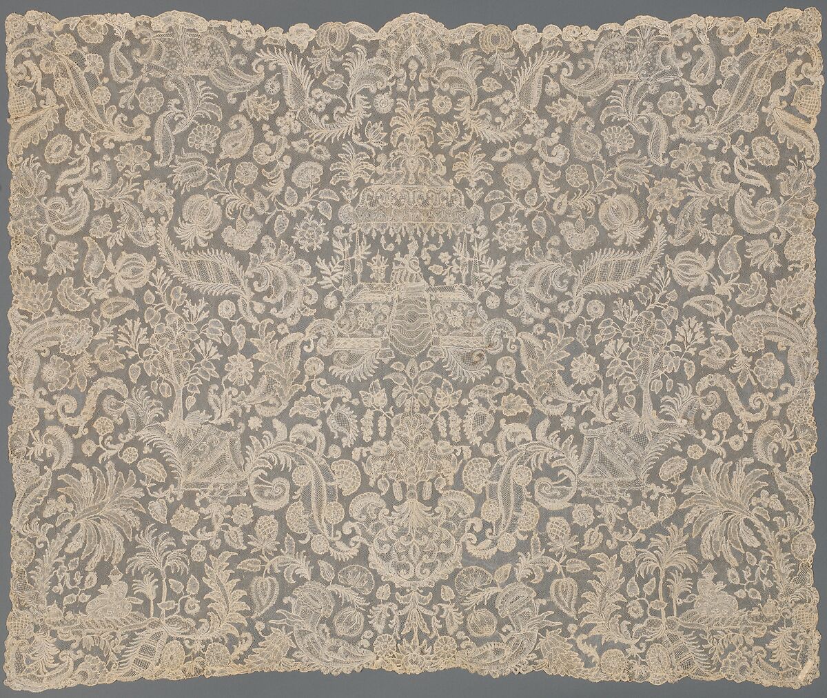 Cover, Bobbin lace, point d'Angleterre, linen, Flemish, Brussels 