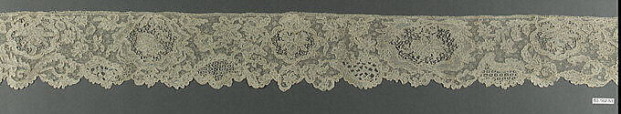 Matching border to pair of lappets, Needle lace, point d’Alençon, French 
