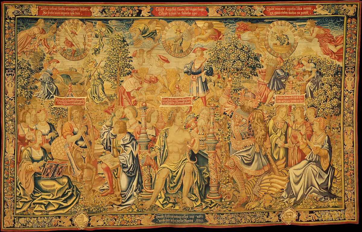 The Twelve Ages of a Man: The Second Three Ages (18-36), or Autumn, Probably after a design by the Workshop of Bernard van Orley (Netherlandish, Brussels ca. 1492–1541/42 Brussels), Wool, silk (16-20 warps per inch, 6-8 per cm.), Netherlandish, Brussels 