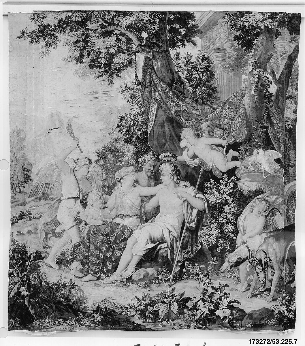 Venus and Adonis from a set of Mythological Subjects after Raphael, Designed after drawing previously attributed to Raphael (Raffaello Sanzio or Santi) (Italian, Urbino 1483–1520 Rome), Wool, silk, silver thread (21-24 warps per inch, 8 per cm.), French, Paris