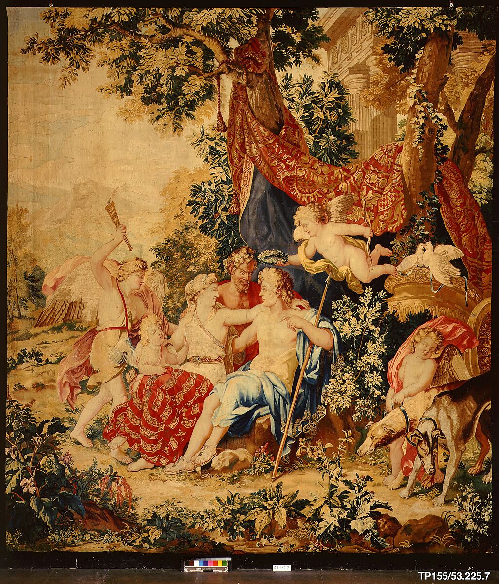 Venus and Adonis from a set of Mythological Subjects after Raphael, Designed after drawing previously attributed to Raphael (Raffaello Sanzio or Santi) (Italian, Urbino 1483–1520 Rome), Wool, silk, silver thread (21-24 warps per inch, 8 per cm.), French, Paris