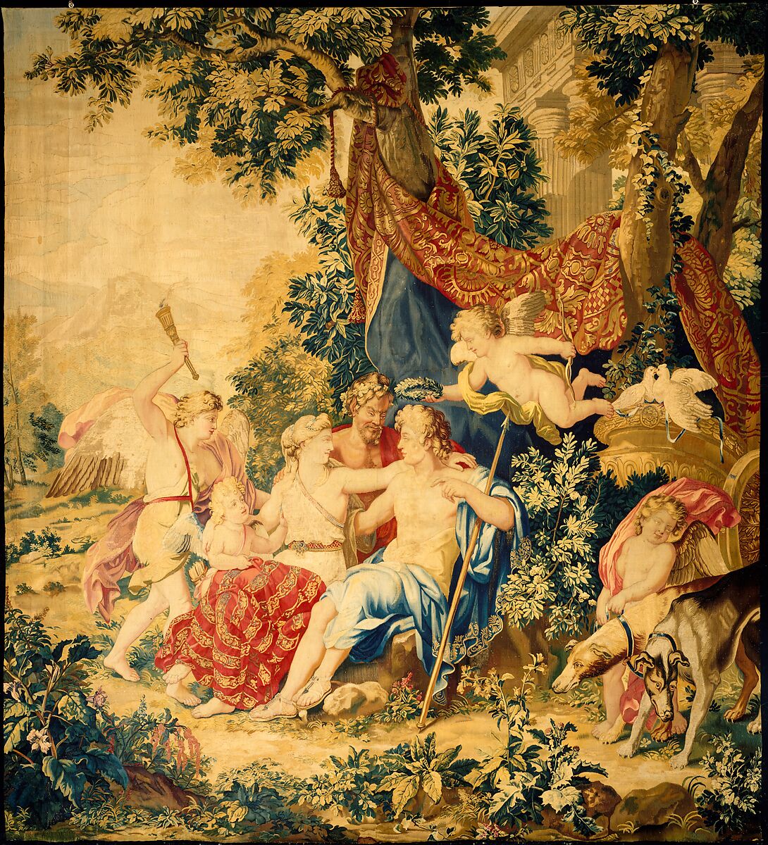Venus and Adonis from a set of Mythological Subjects after Raphael, Raphael (Raffaello Sanzio or Santi)  Italian, Wool, silk, silver thread (21-24 warps per inch, 8 per cm.), French, Paris