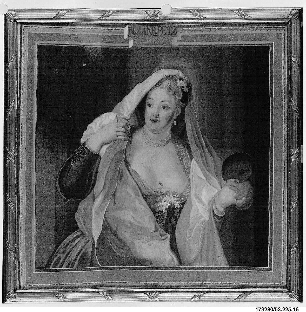 Woman with a Mirror, Imperial Russian Tapestry Manufactory, Saint Petersburg, Wool, metal thread (20-25 warps per inch, 8-10 per cm.), Russian, St. Petersburg 