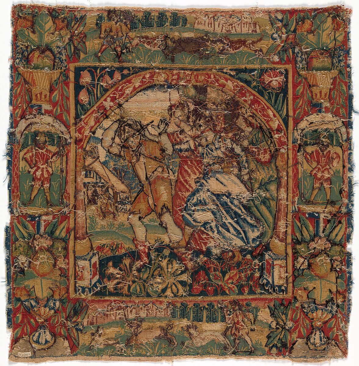 "The Prodigal Son Driven Out by Harlots" from a set of six of The Parable of the Prodigal Son, Attributed to an Anonymous Workshop, British  , London, Silk, wool (22 warps per inch, 10 per cm.), British, probably London