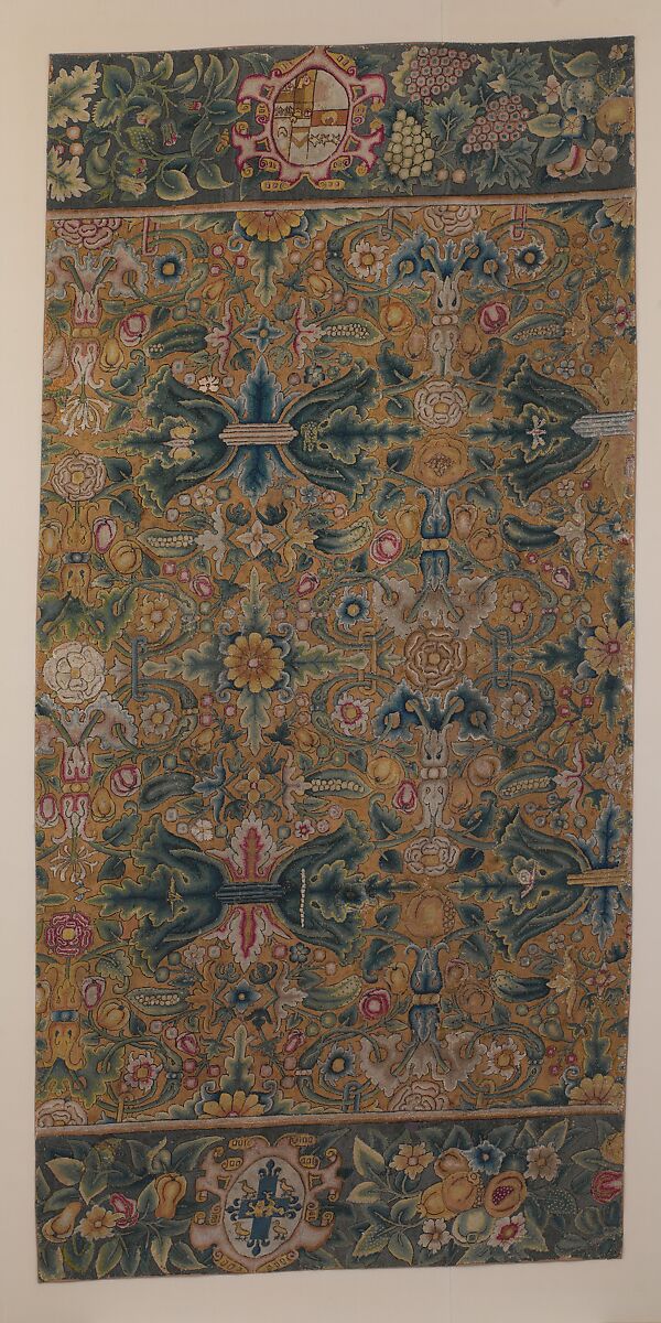 Table carpet fragment, Canvas worked with wool and silk thread; tent stitch, British 