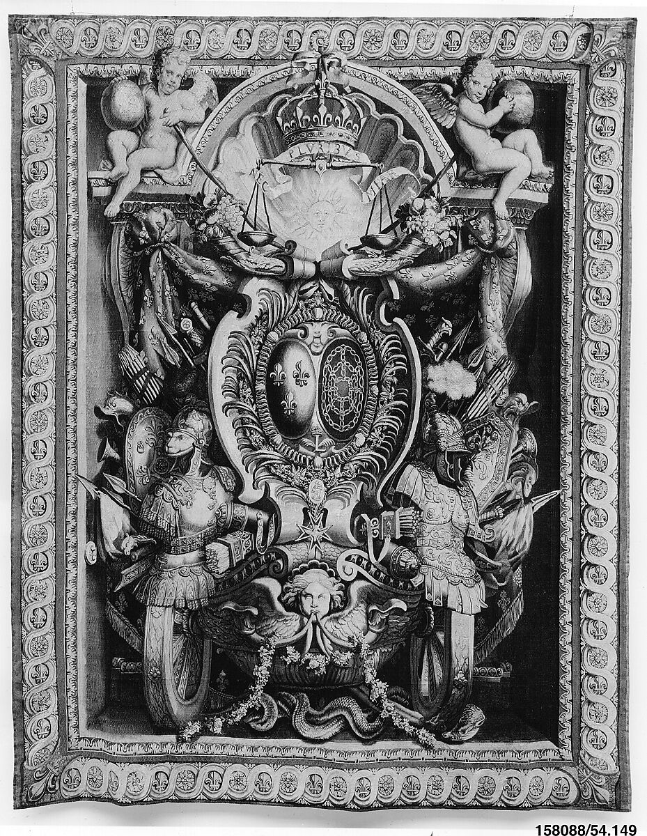 Portiere with the Arms of France and Navarre, Manufacture Nationale des Gobelins (French, established 1662), Wool and silk (19 to 20 warps to one inch), French, Paris