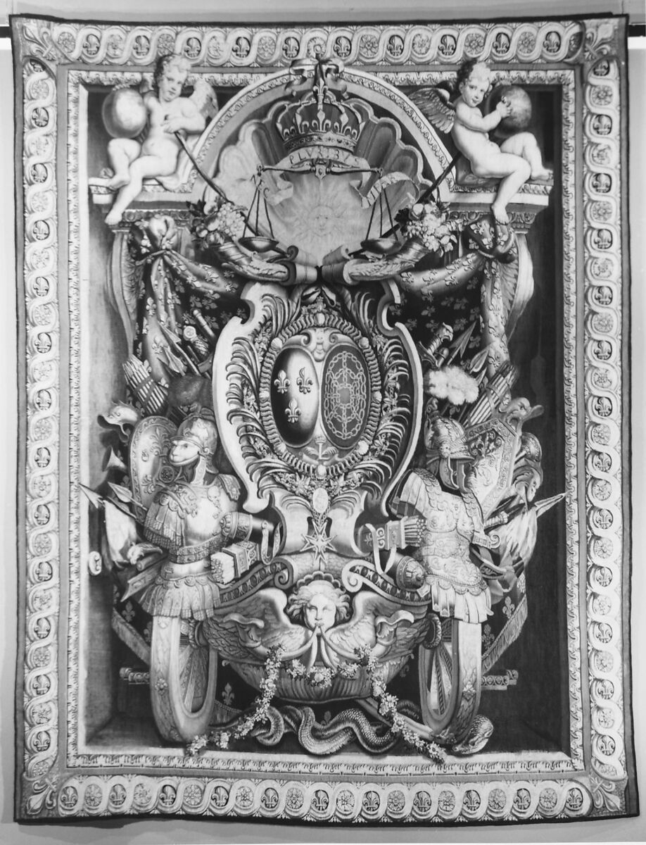 Portiere with the Arms of France and Navarre, Manufacture Nationale des Gobelins (French, established 1662), Wool and silk (19 to 20 warps to one inch), French, Paris