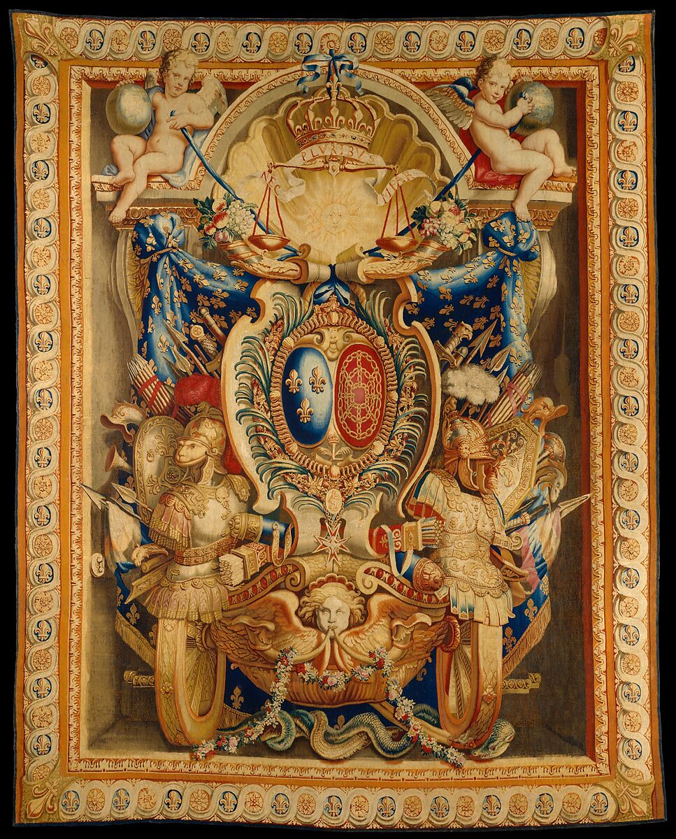 Portiere with the Arms of France and Navarre, Manufacture Nationale des Gobelins (French, established 1662), Wool and silk (19 to 20 warps to one inch), French, Paris 