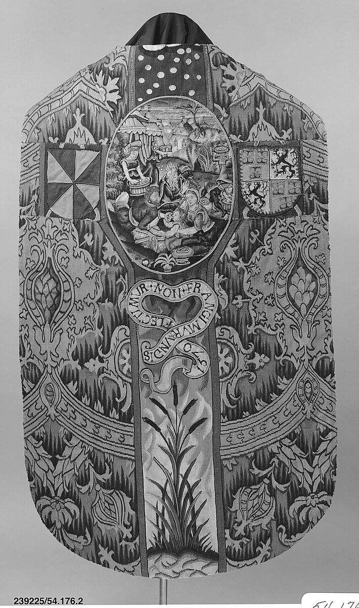Chasuble with the Gathering of the Manna, After a print by Hieronymus (Jerome) Wierix (Netherlandish, ca. 1553–1619 Antwerp), Wool, silk, linen (16-18 warps per inch, 6-7 per cm.), Netherlandish, probably Gouda