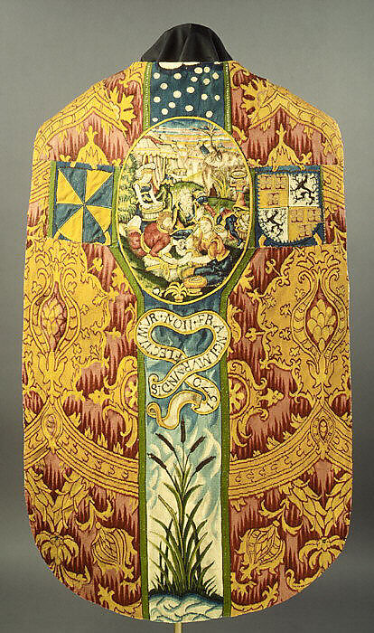 Chasuble with the Gathering of the Manna, After a print by Hieronymus (Jerome) Wierix (Netherlandish, ca. 1553–1619 Antwerp), Wool, silk, linen (16-18 warps per inch, 6-7 per cm.), Netherlandish, probably Gouda