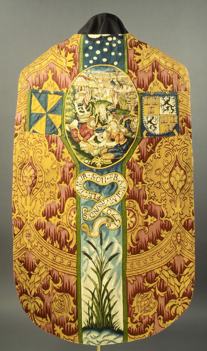 Chasuble with the Gathering of the Manna, After a print by Hieronymus (Jerome) Wierix (Netherlandish, ca. 1553–1619 Antwerp), Wool, silk, linen (16-18 warps per inch, 6-7 per cm.), Netherlandish, probably Gouda 