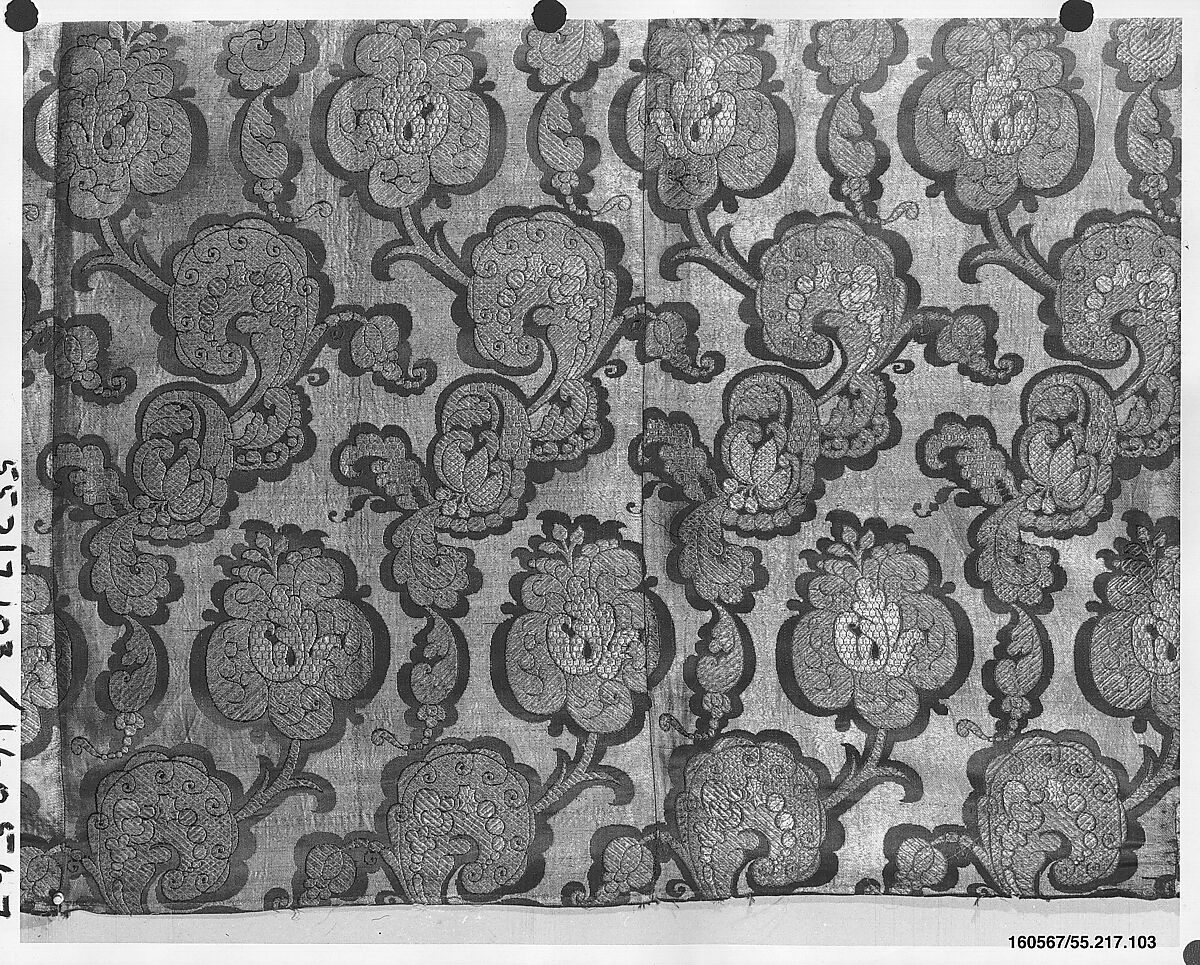 Panel of woven silk, 17th century style, Silk and metal thread, French or Spanish 