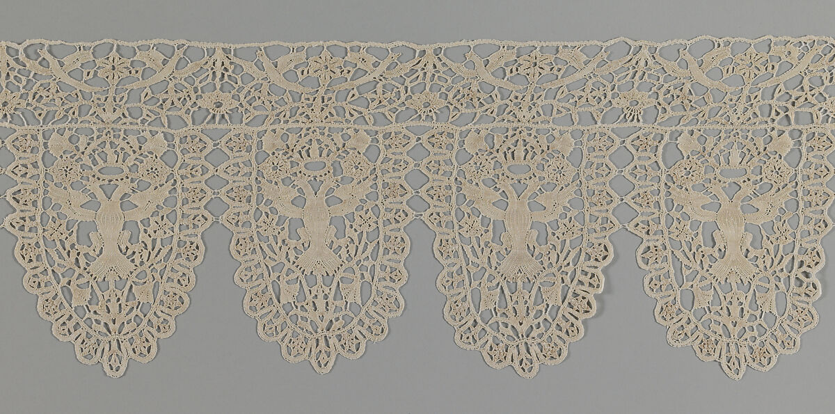 Lace border with double-headed eagle, Bobbin lace, Flemish