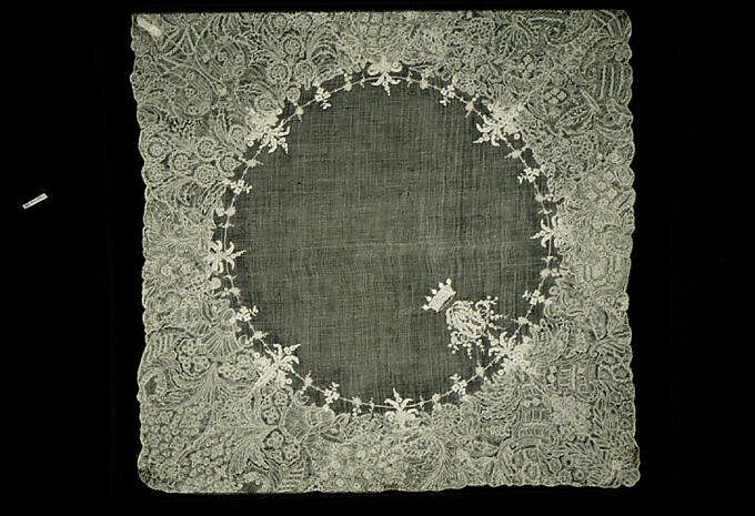 Handkerchief, Bobbin lace, point d'Angleterre, linen, Flemish 