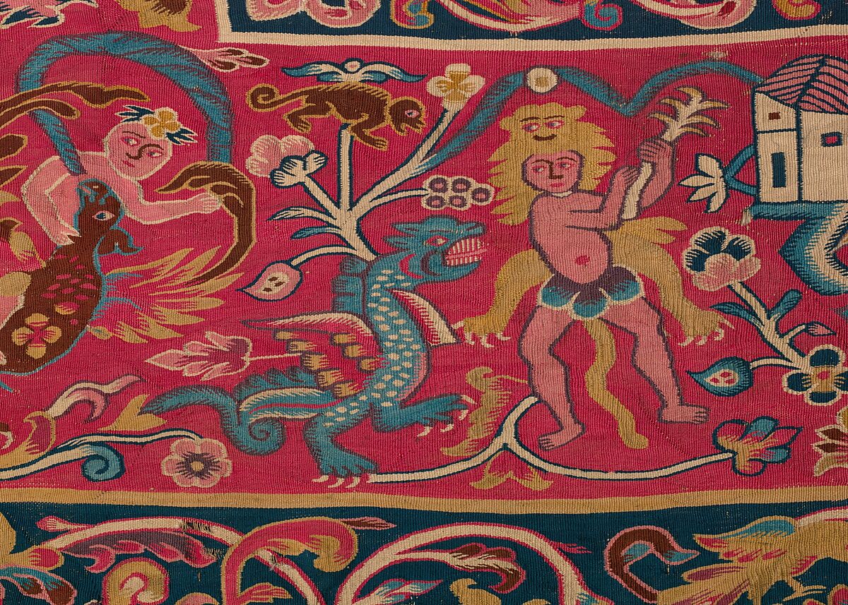 Tapestry with figurative scenes, Tapestry weave, cotton warp and camelid weft; ca. 27 ribs to one inch, Peruvian