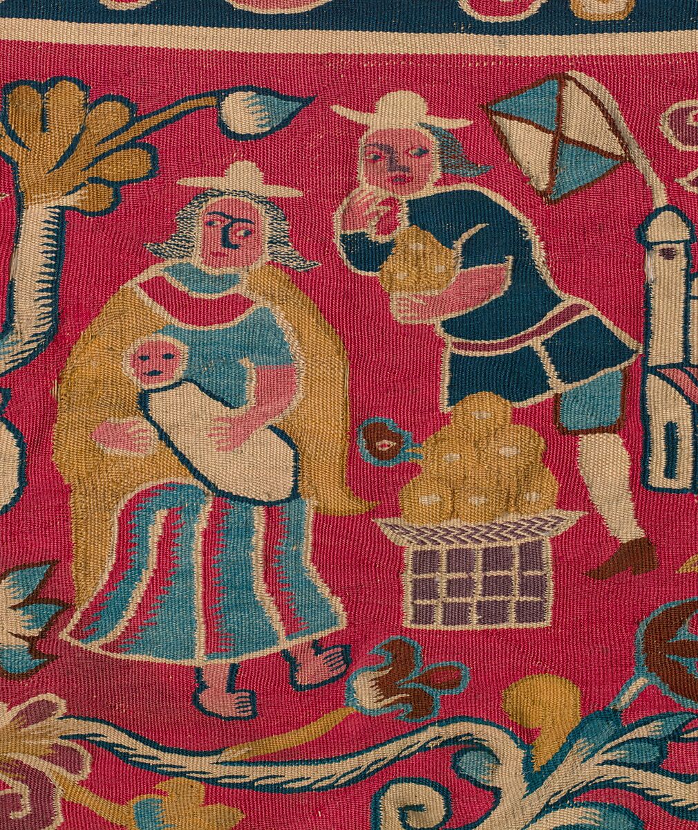 Tapestry with figurative scenes, Tapestry weave, cotton warp and camelid weft; ca. 27 ribs to one inch, Peruvian