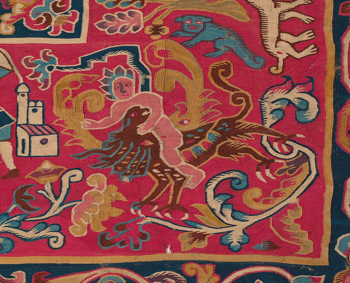 Tapestry with figurative scenes, Tapestry weave, cotton warp and camelid weft; ca. 27 ribs to one inch, Peruvian